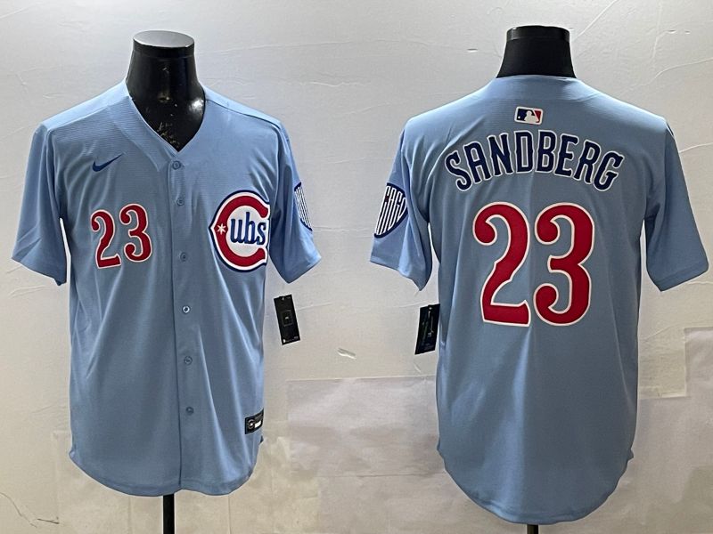 Men Chicago Cubs #23 Sandberg Light Blue Throwback Fashion 2025 Nike MLB Jersey style 1->chicago cubs->MLB Jersey